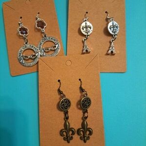 Bundle Sale!!!  3 pairs earrings Fleur de Lis, NOLA, Paris Fleur